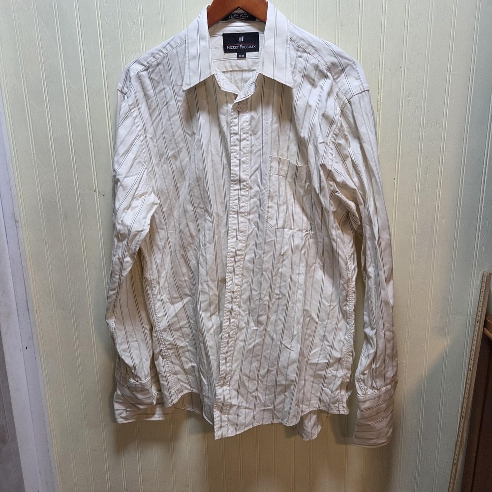 Hickey Freeman Dress Shirt Mens 16 34/35 White Stripe Classic Fit Long Sleeve